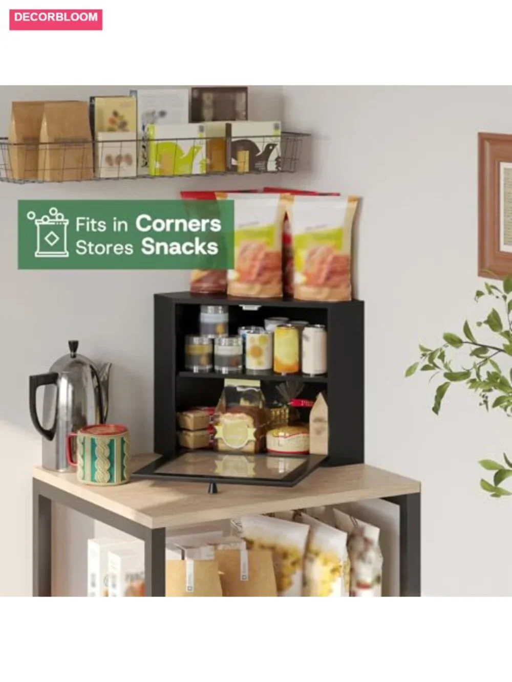 Corner Bread Box with Bamboo Wood and Adjustable Shelf